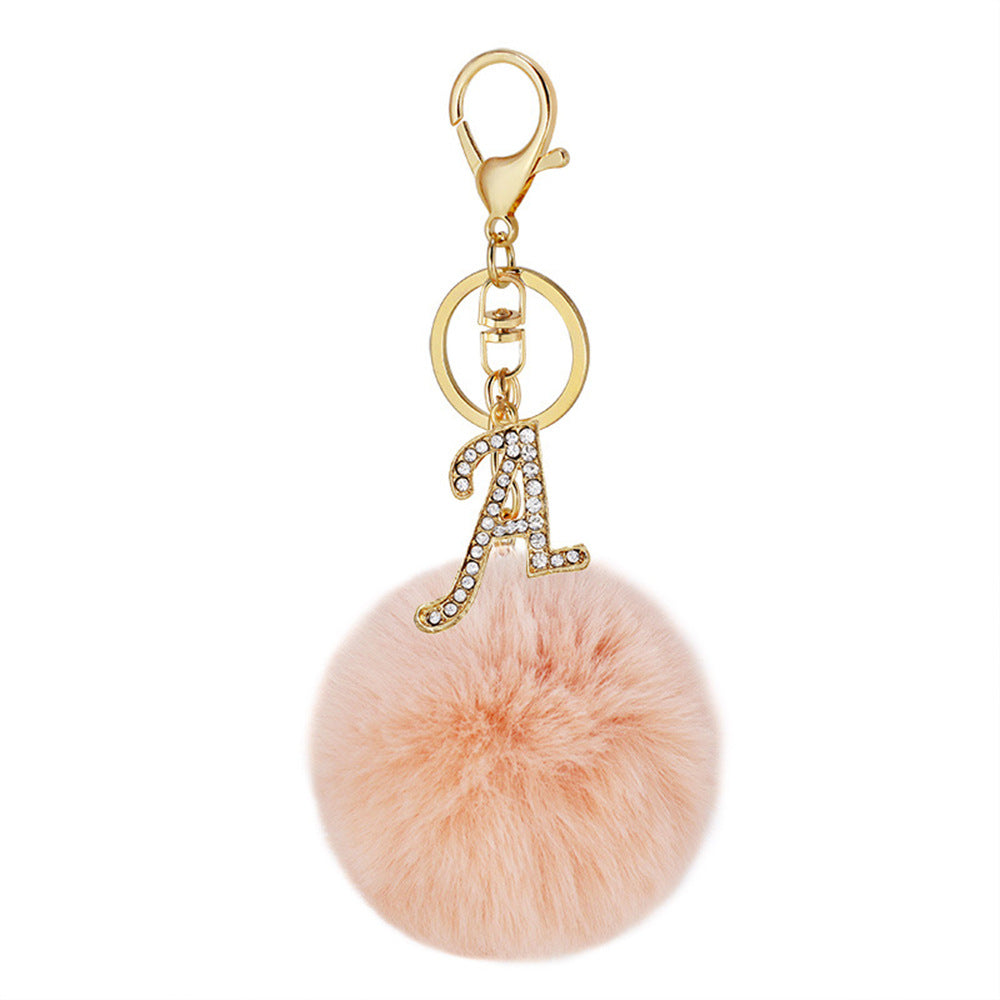 Wholesale Zinc Alloy 26 English Alphabet Hair Ball Keychain